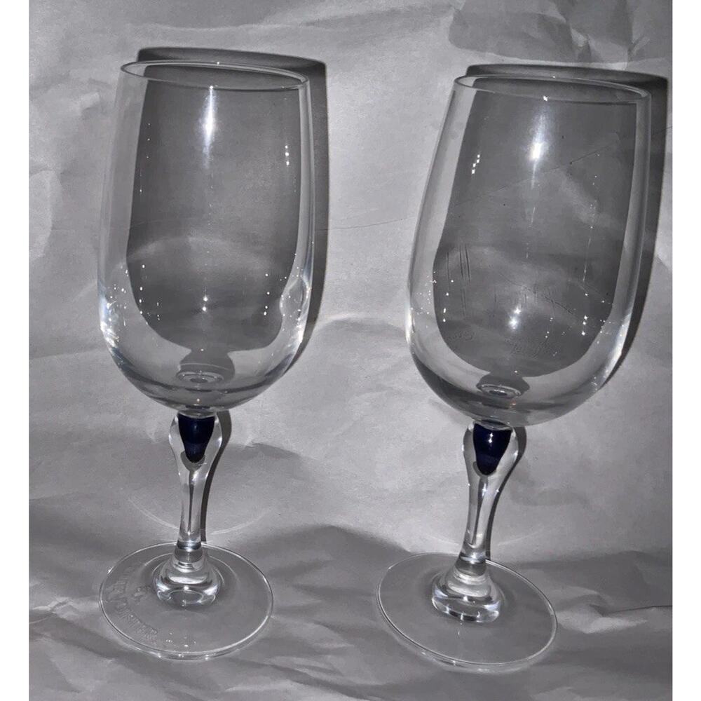 2 Courvoisier Vintage Cognac Crystal Snifter Cobalt Blue Teardrop Stem (B1)